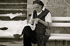 little old lady crocheting