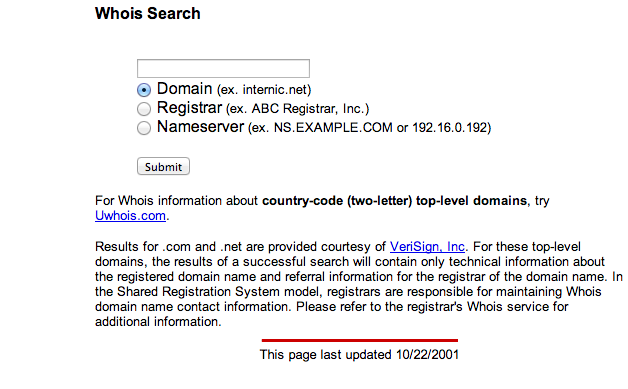 a screenshot of Internic.net's whois page