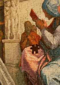 religious painting puzzle with missing piece