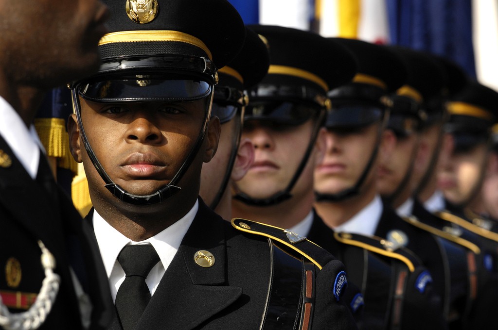 a line of military personnel