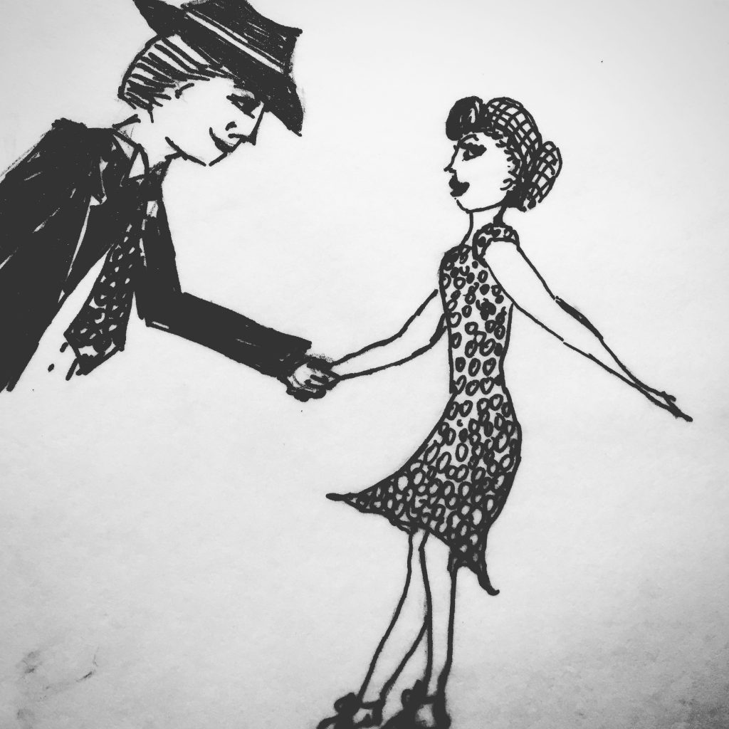 a hand-drawn, basic and rudimentary sketch of two swing dancers